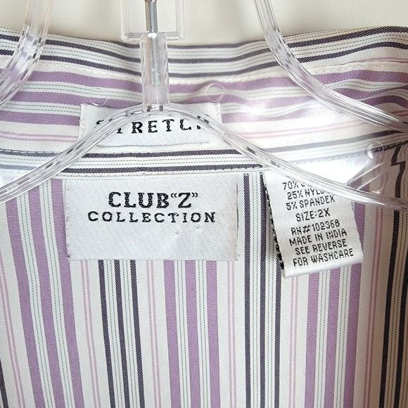 Club"Z" Collection Purple Black Stripes 3/4 Sleeves Stretch Button Down Shirt 2X - Picture 6 of 7